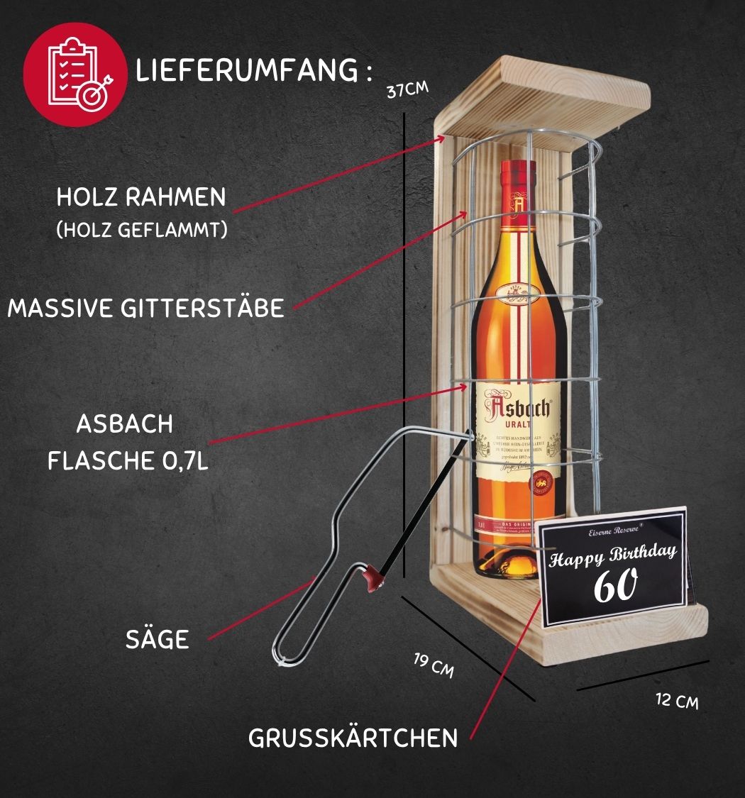 Asbach Uralt - 60 Happy Birthday - Eiserne Reserve Gitterkäfig Geschenk 60. Geburtstag