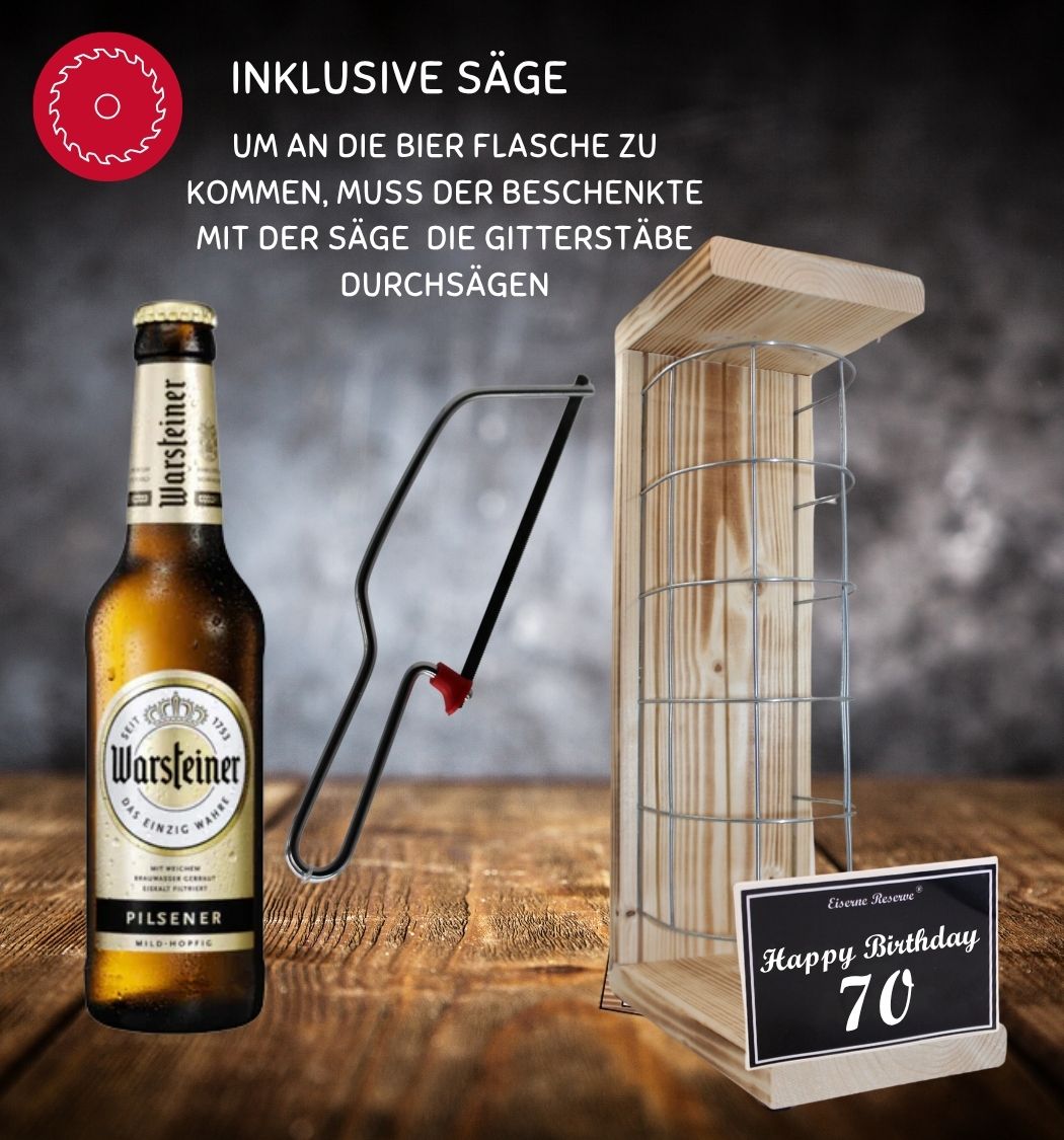Warsteiner Pilsener - 70 Happy Birthday - Eiserne Reserve Gitterkäfig Bier Geschenk 70. Geburtstag