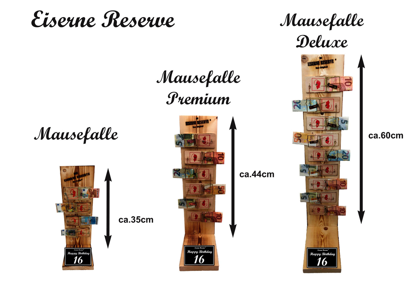 90 Happy Birthday - Eiserne Reserve Mausefalle Deluxe 9er Geldgeschenk 90. Geburtstag