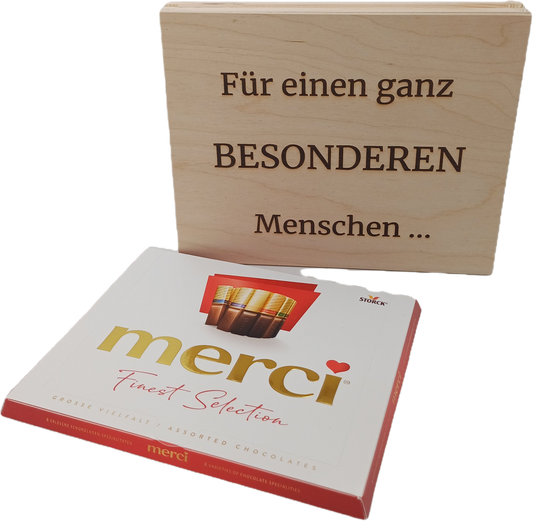 Merci Geschenkset Holzbox - Für einen ganz besonderen Menschen
