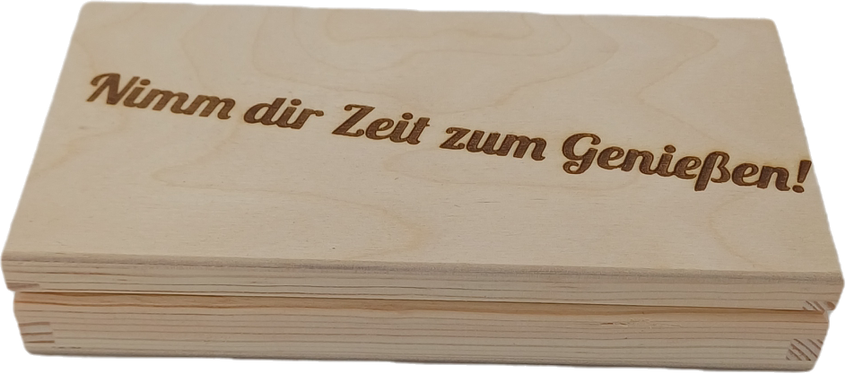 Holzbox mit Gravur, Nimm dir Zeit zum Genießen!" - Geschenkbox mit Kinder Riegel - nachhaltige Geschenkidee aus Holz - Schokolade Geschenk für Freunde, Familie & Kollegen