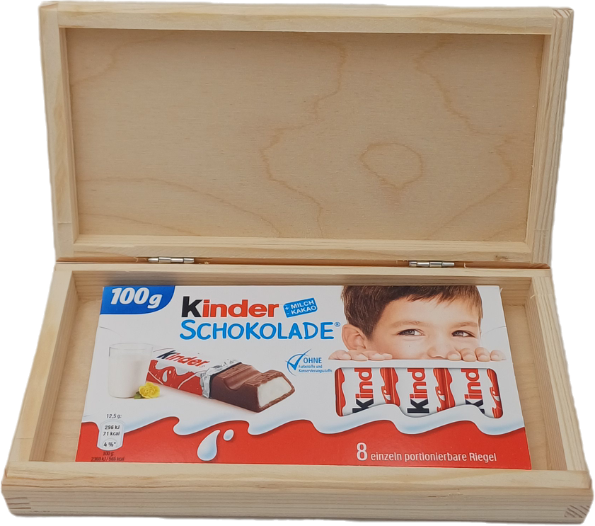 Holzbox mit Gravur, Nimm dir Zeit zum Genießen!" - Geschenkbox mit Kinder Riegel - nachhaltige Geschenkidee aus Holz - Schokolade Geschenk für Freunde, Familie & Kollegen