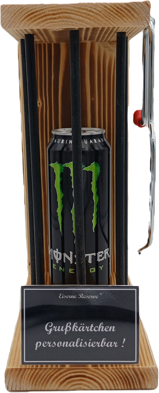 Monster Energy - Eiserne Reserve Black Edition - personalisierbar mit Wunschtext - incl. Säge zum zersägen der Stäbe - Die lustige Geschenkidee