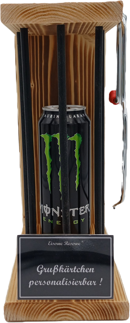 Monster Energy - Eiserne Reserve Black Edition - personalisierbar mit Wunschtext - incl. Säge zum zersägen der Stäbe - Die lustige Geschenkidee