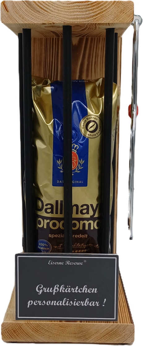 Eiserne Reserve Kaffee Geschenk mit Säge & 500g Dallmayr Prodomo - personalisierbar & handgefertigt - Lustiges Geschenk für Kaffeeliebhaber, Männer & Frauen - Geschenkidee für Papa, Opa, Kollegen