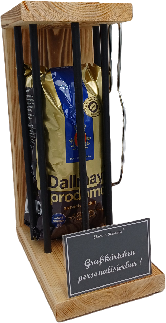 Eiserne Reserve Kaffee Geschenk mit Säge & 500g Dallmayr Prodomo - personalisierbar & handgefertigt - Lustiges Geschenk für Kaffeeliebhaber, Männer & Frauen - Geschenkidee für Papa, Opa, Kollegen
