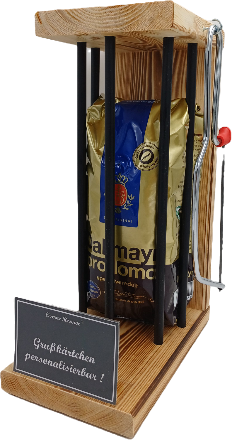 Eiserne Reserve Kaffee Geschenk mit Säge & 500g Dallmayr Prodomo - personalisierbar & handgefertigt - Lustiges Geschenk für Kaffeeliebhaber, Männer & Frauen - Geschenkidee für Papa, Opa, Kollegen