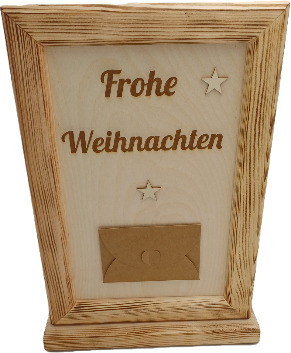 Geldgeschenk Weihnachten aus Holz mit Sternen - Geldschein- und Gutscheinhalter,Frohe Weihnachten