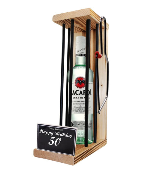 Bacardi - Happy Birthday 50 Geburtstag - Eiserne Reserve - Black Edition incl. Säge - Geburtstagsgeschenk