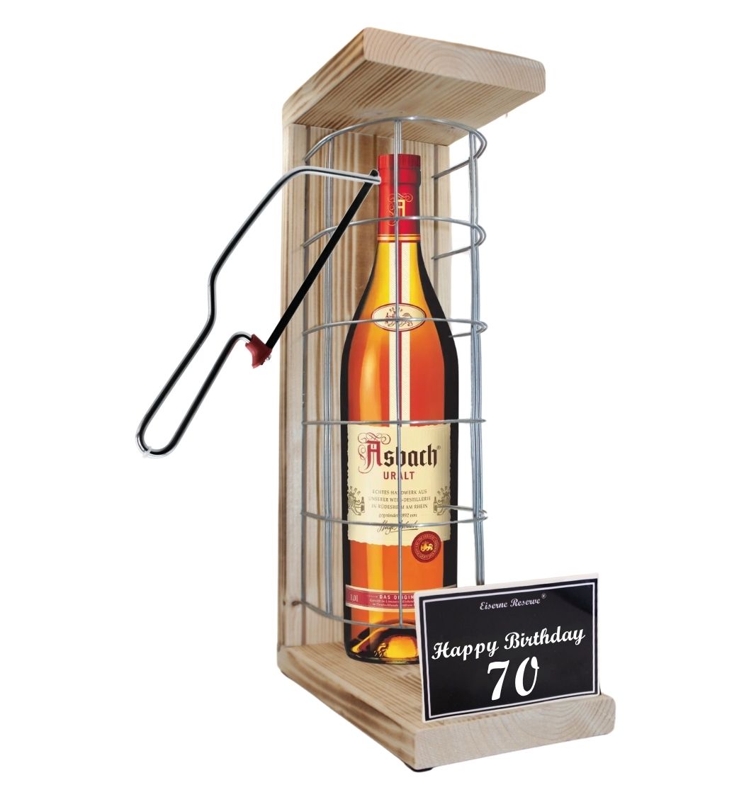 Asbach Uralt - 70 Happy Birthday - Eiserne Reserve Gitterkäfig Geschenk 70. Geburtstag