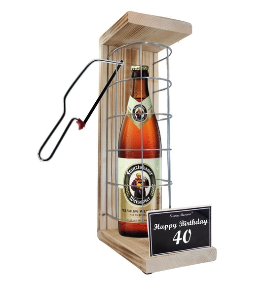 Franziskaner Weissbier- 40 Happy Birthday - Eiserne Reserve Gitterkäfig Bier Geschenk 40. Geburtstag