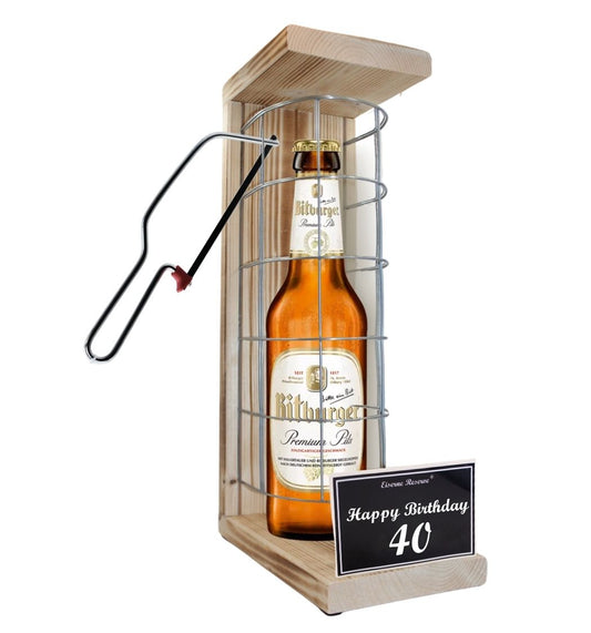 Bitburger Pils - 40 Happy Birthday - Eiserne Reserve Gitterkäfig Bier Geschenk 40. Geburtstag