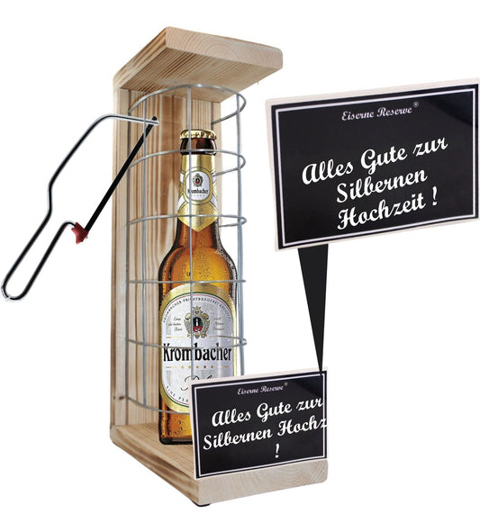 Krombacher Pils - Alles Gute zur Silbernen Hochzeit - Eiserne Reserve Gitterkäfig Bier Geschenk zur Silbernen Hochzeit