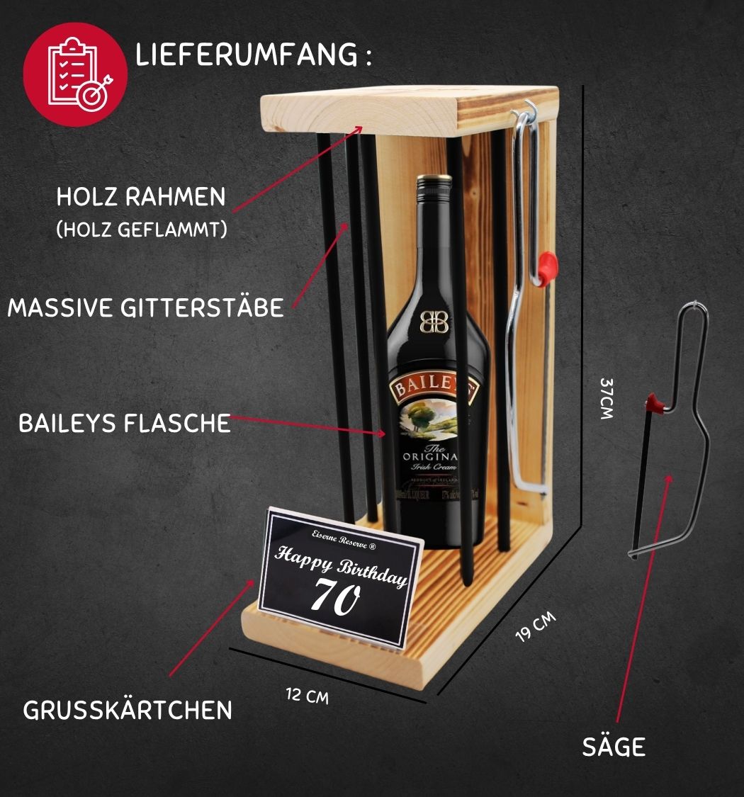 Baileys - Happy Birthday 70 Geburtstag - Eiserne Reserve - Black Edition incl. Säge - Geburtstagsgeschenk
