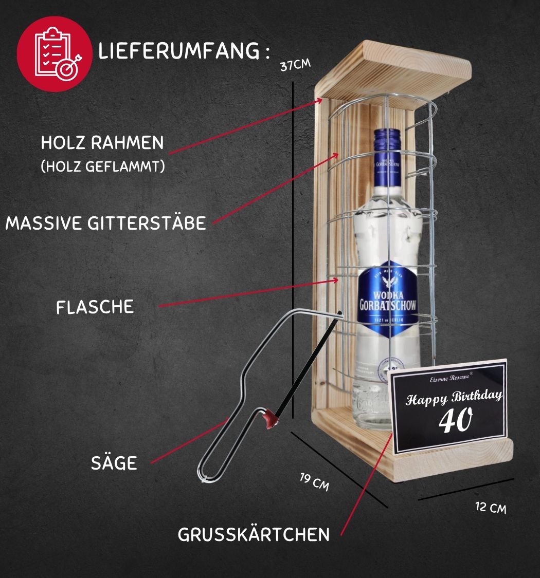 Wodka - 40 Happy Birthday - Eiserne Reserve Gitterkäfig Geschenk 40. Geburtstag
