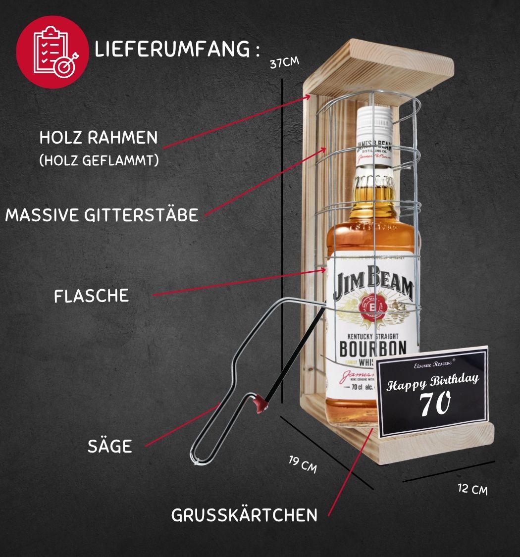 Jim Beam - 70 Happy Birthday - Eiserne Reserve Gitterkäfig Geschenk 70. Geburtstag
