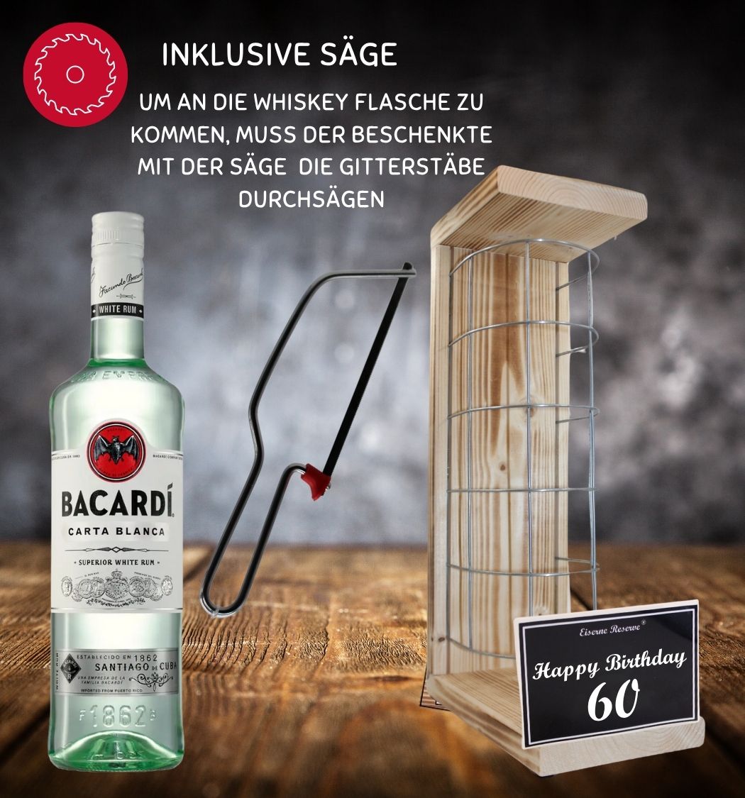 Bacardi - 60 Happy Birthday - Eiserne Reserve Gitterkäfig Geschenk 60. Geburtstag