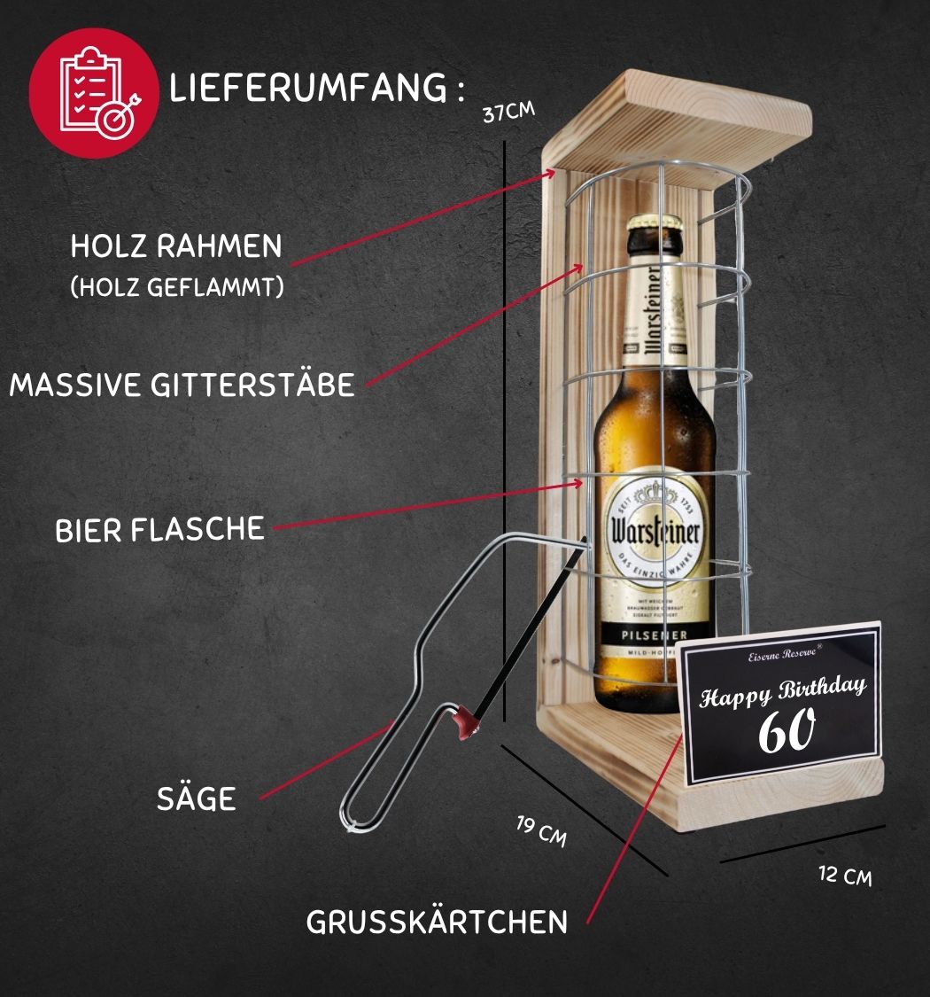 Warsteiner Pilsener - 60 Happy Birthday - Eiserne Reserve Gitterkäfig Bier Geschenk 60. Geburtstag
