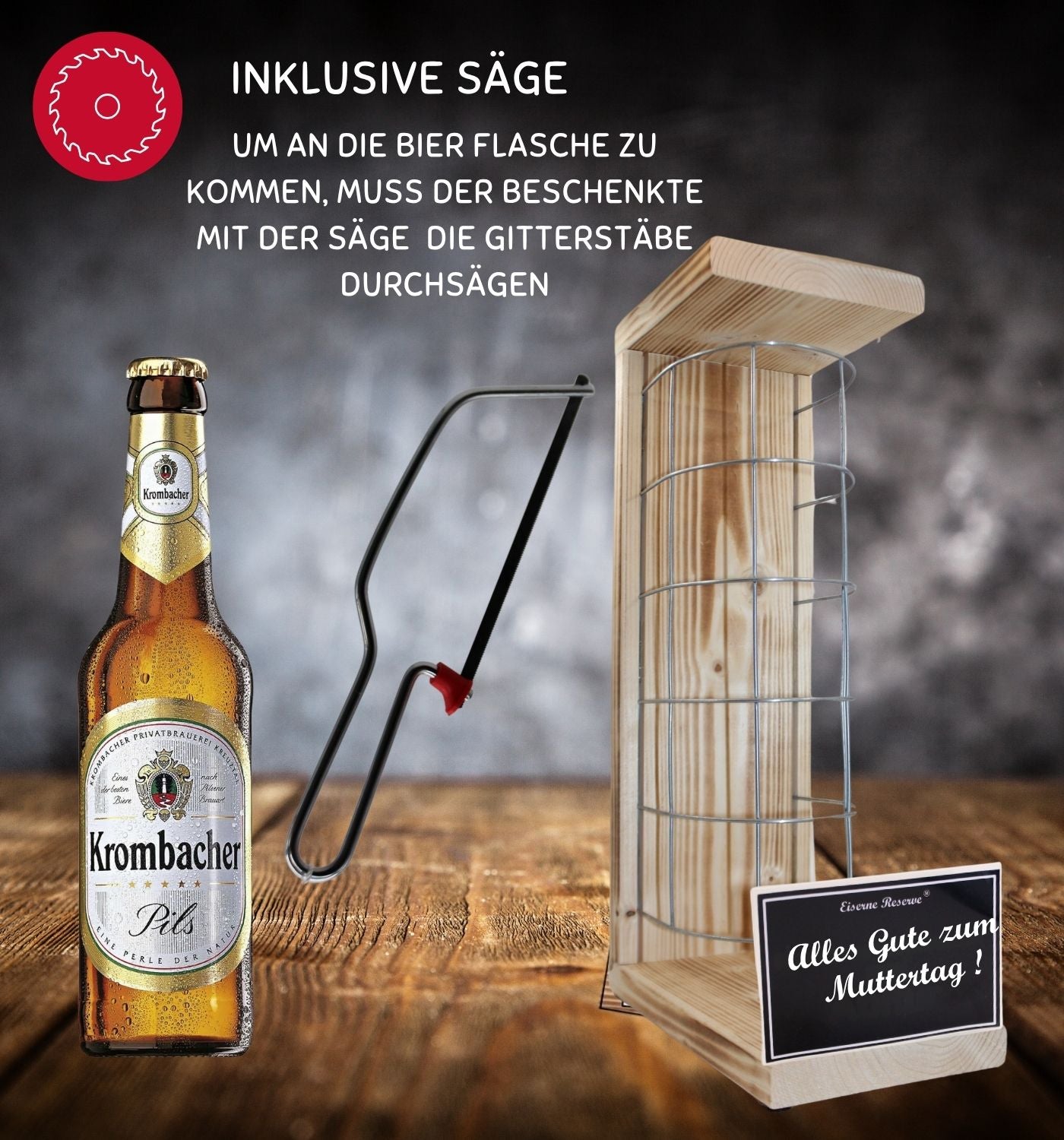 Krombacher Pils - Alles Gute zum Muttertag - Eiserne Reserve Gitterkäfig Bier Geschenk zum Muttertag