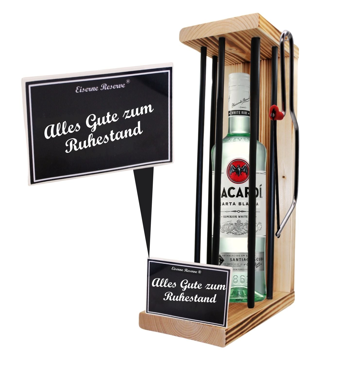 Bacardi - Alles Gute zum wohlverdienten Ruhestand - Eiserne Reserve Black Edition - Geschenk zum Ruhestand