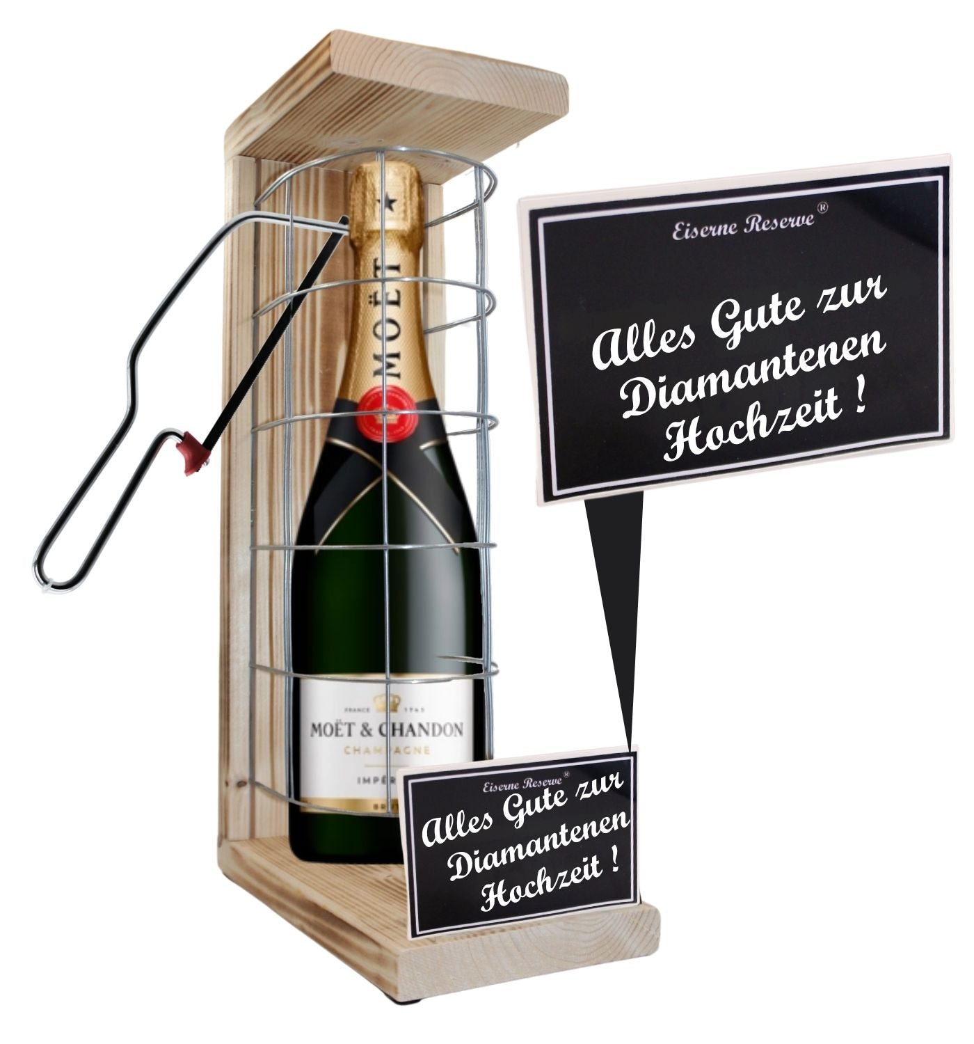 Moet -Alles Gute zur Diamantenen Hochzeit - Eiserne Reserve Gitterkäfig Geschenk zur Diamantenen Hochzeit