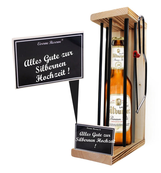 Bitburger Pils - Alles Gute zur Silbernen Hochzeit - Eiserne Reserve Black Edition - Geschenk zur Silbernen Hochzeit
