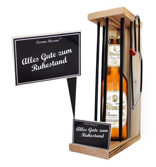 Bitburger Pils - Alles Gute zum wohlverdienten Ruhestand - Eiserne Reserve Black Edition - Geschenk zum Ruhestand