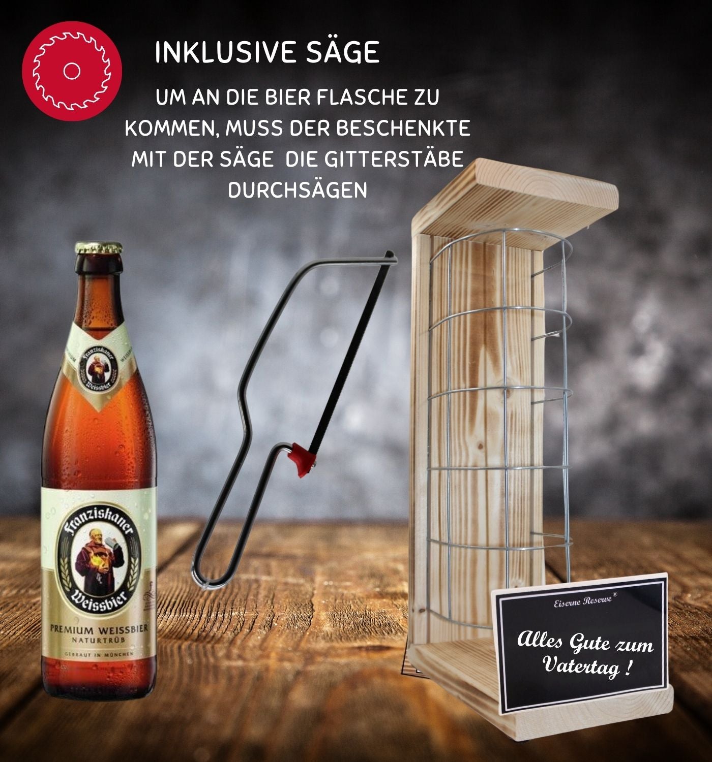 Franziskaner Weissbier- Alles Gute zum Vatertag - Eiserne Reserve Gitterkäfig Bier Geschenk zum Vatertag
