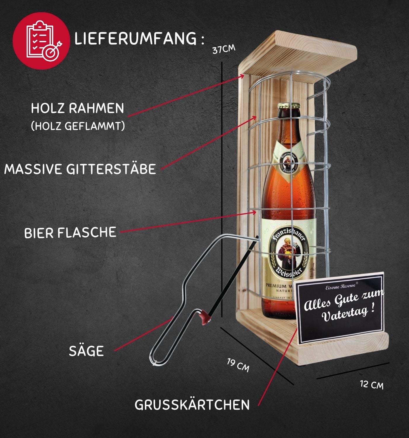 Franziskaner Weissbier- Alles Gute zum Vatertag - Eiserne Reserve Gitterkäfig Bier Geschenk zum Vatertag