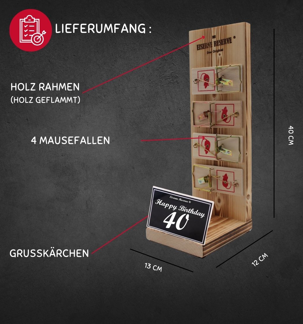 40 Happy Birthday - Eiserne Reserve Mausefalle Geldgeschenk 40. Geburtstag