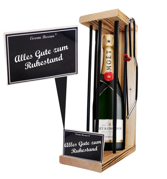 Moet - Alles Gute zum wohlverdienten Ruhestand - Eiserne Reserve Gitterkäfig Geschenk zum Ruhestand