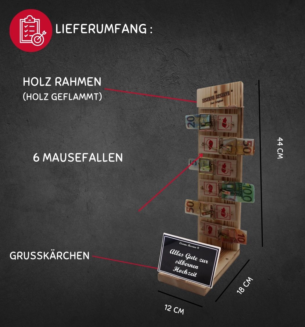 Alles Gute zur Silbernen Hochzeit - Eiserne Reserve Mausefalle Premium - Geldgeschenk - Geld verschenken