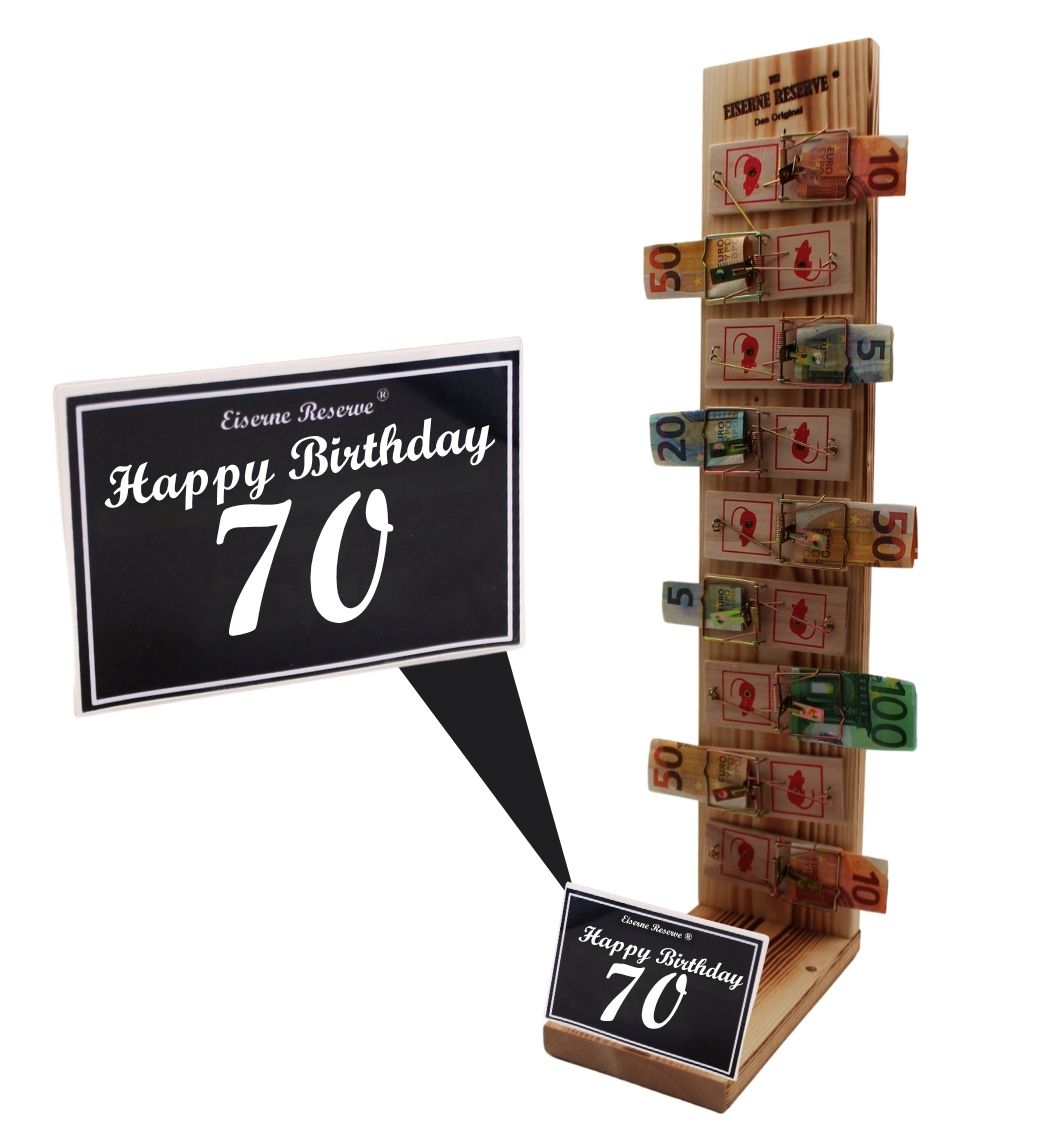 Happy Birthday 70 - Eiserne Reserve Mausefalle Deluxe - Geburtstag Geldgeschenk - Geld verschenken