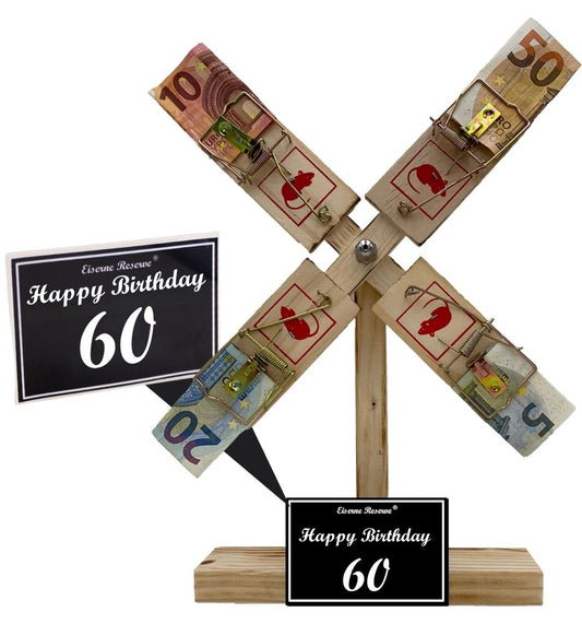 Happy Birthday 60 Geburtstag - Eiserne Reserve Windmühle - Geld verschenken