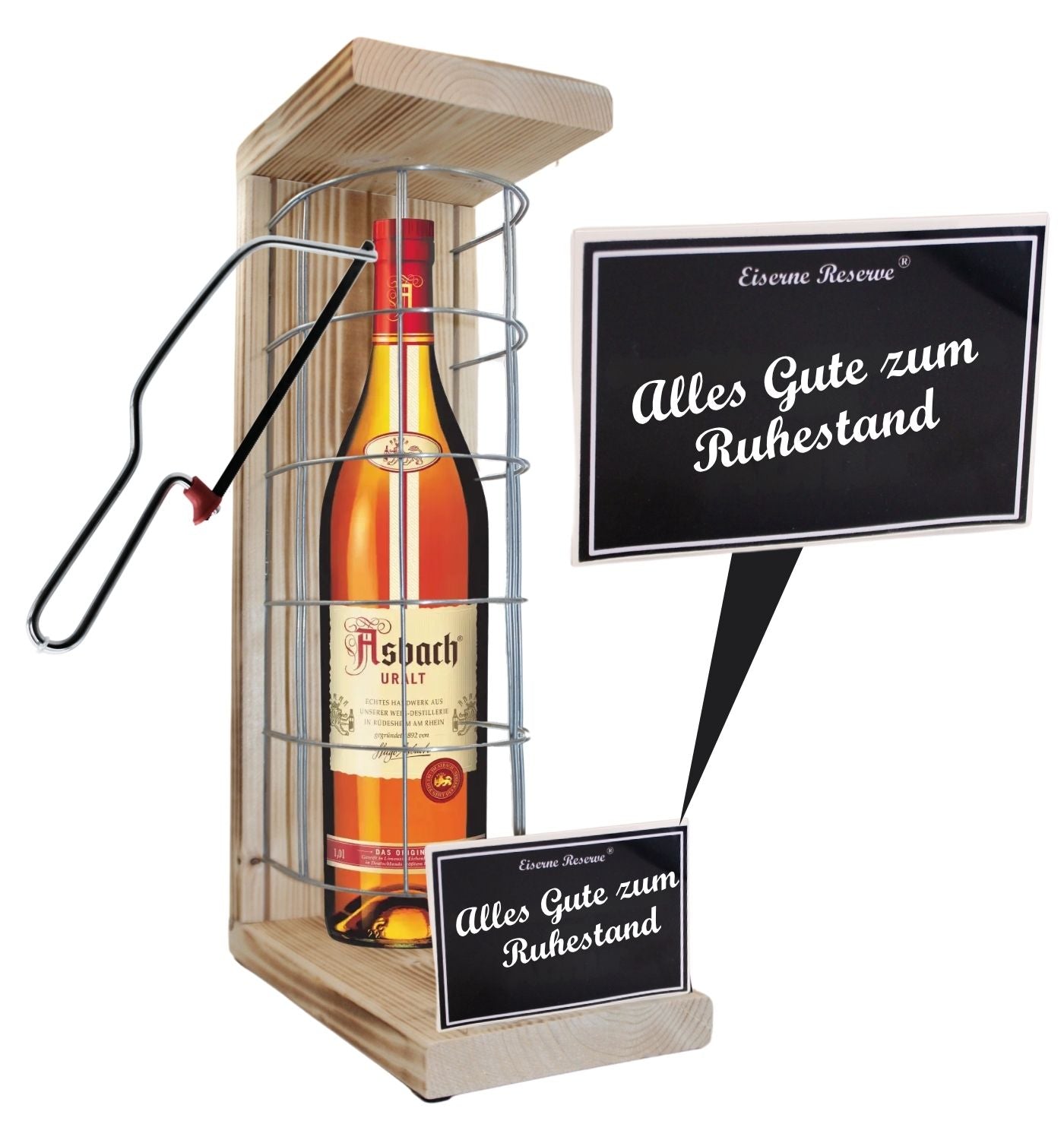 Asbach Uralt - Alles Gute zum wohlverdienten Ruhestand - Eiserne Reserve Gitterkäfig Geschenk zum Ruhestand