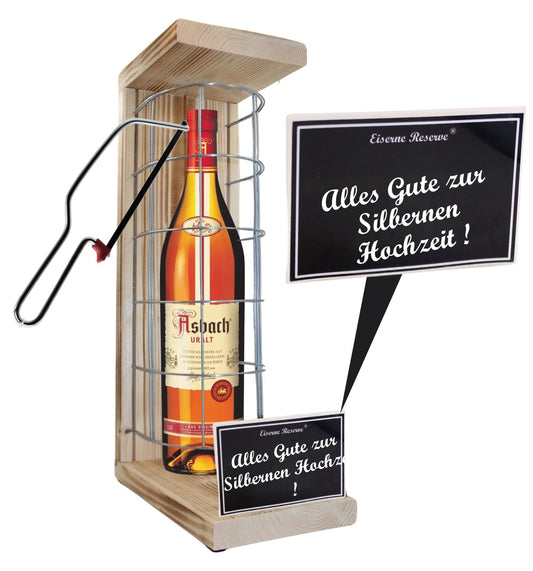 Asbach Uralt - Alles Gute zur Silbernen Hochzeit - Eiserne Reserve Gitterkäfig Geschenk zur Silbernen Hochzeit