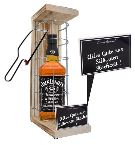Jack Daniels - Alles Gute zur Silbernen Hochzeit - Eiserne Reserve Gitterkäfig Geschenk zur Silbernen Hochzeit