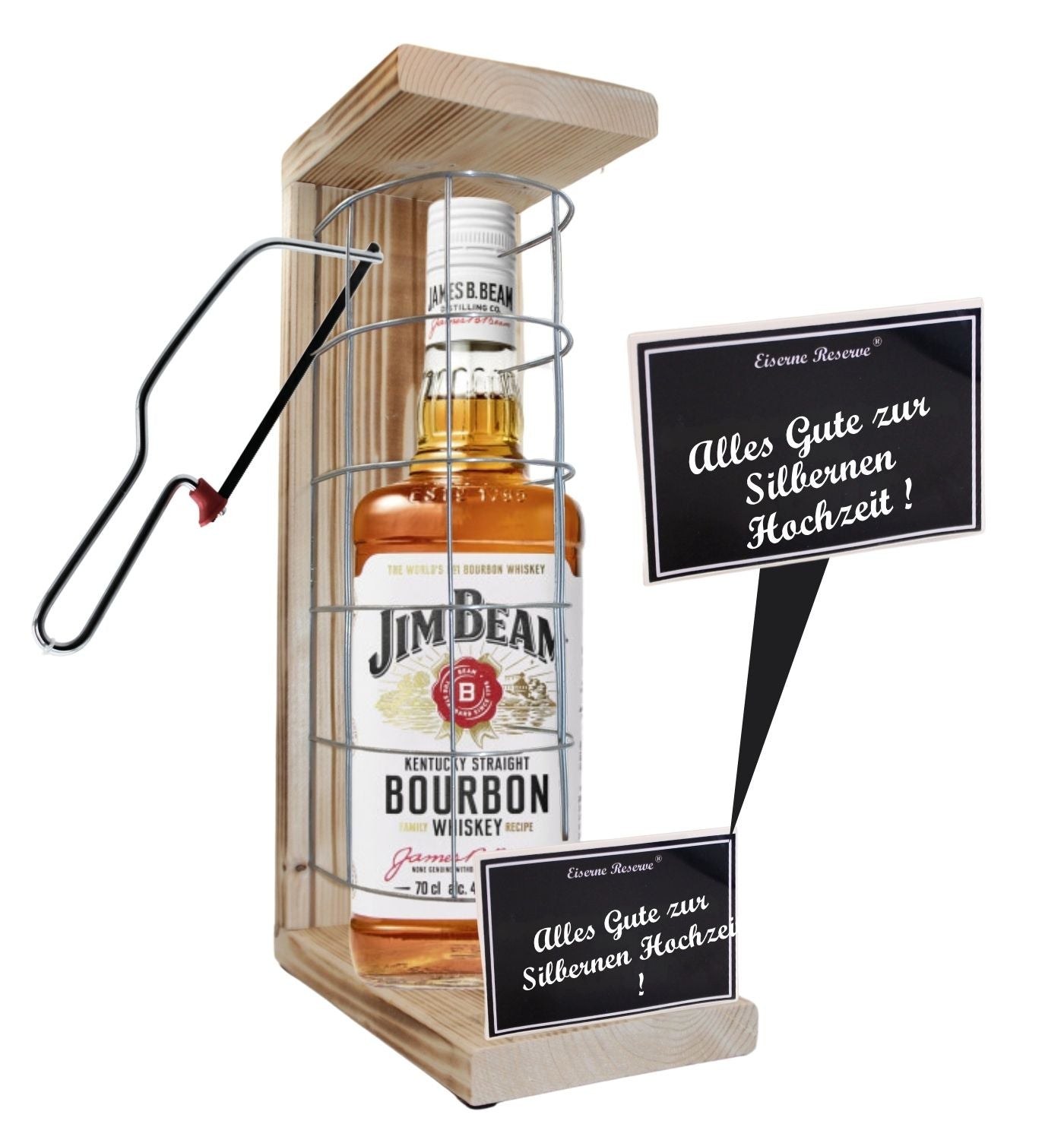 Jim Beam - Alles Gute zur Silbernen Hochzeit - Eiserne Reserve Gitterkäfig Geschenk zur Silbernen Hochzeit