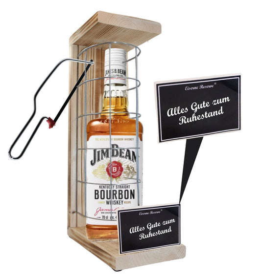 Jim Beam - Alles Gute zum wohlverdienten Ruhestand - Eiserne Reserve Gitterkäfig Geschenk zum Ruhestand