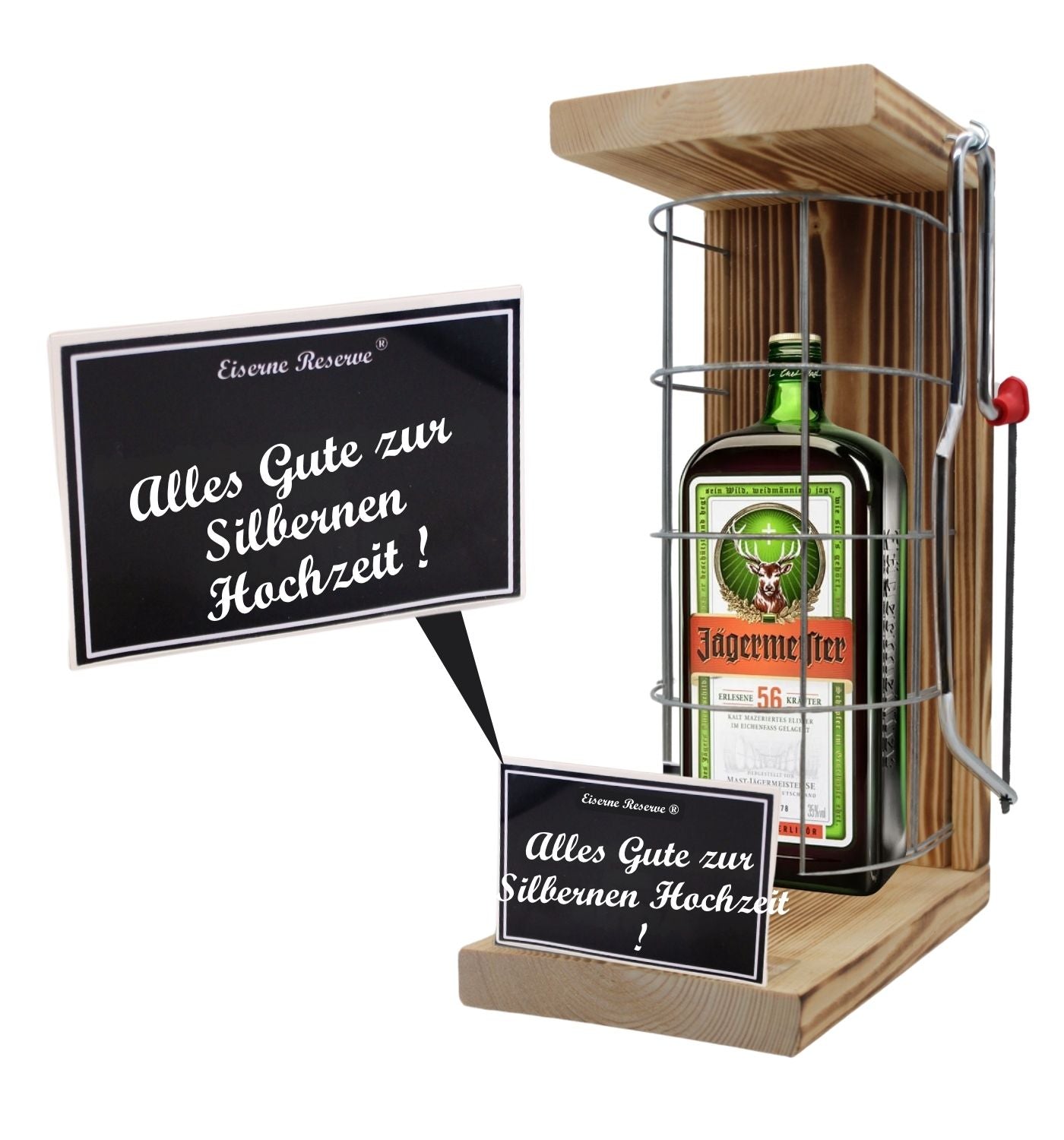 Jägermeister - Alles Gute zur Silbernen Hochzeit - Eiserne Reserve Gitterkäfig Bier Geschenk zur Silbernen Hochzeit