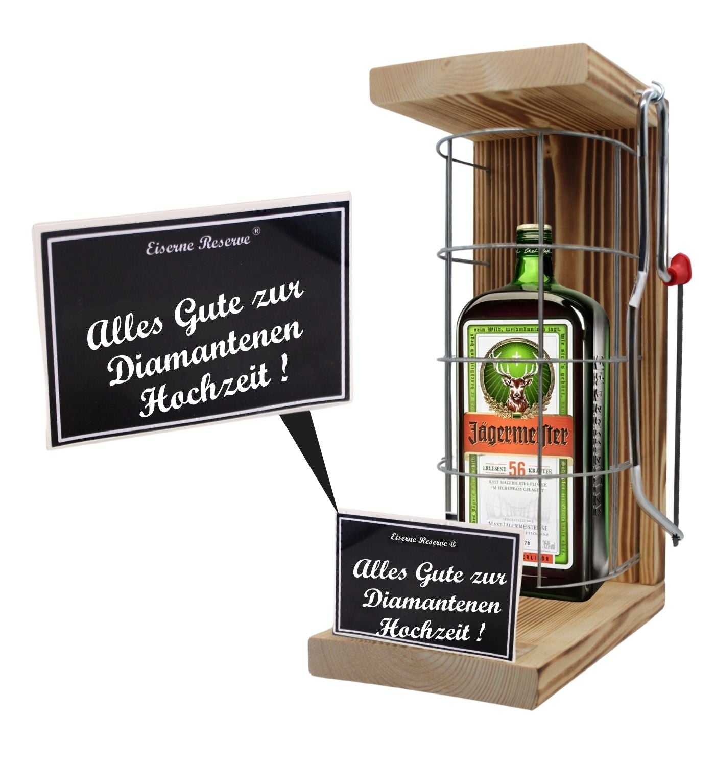 Jägermeister -Alles Gute zur Diamantenen Hochzeit - Eiserne Reserve Gitterkäfig Bier Geschenk zur Diamantenen Hochzeit