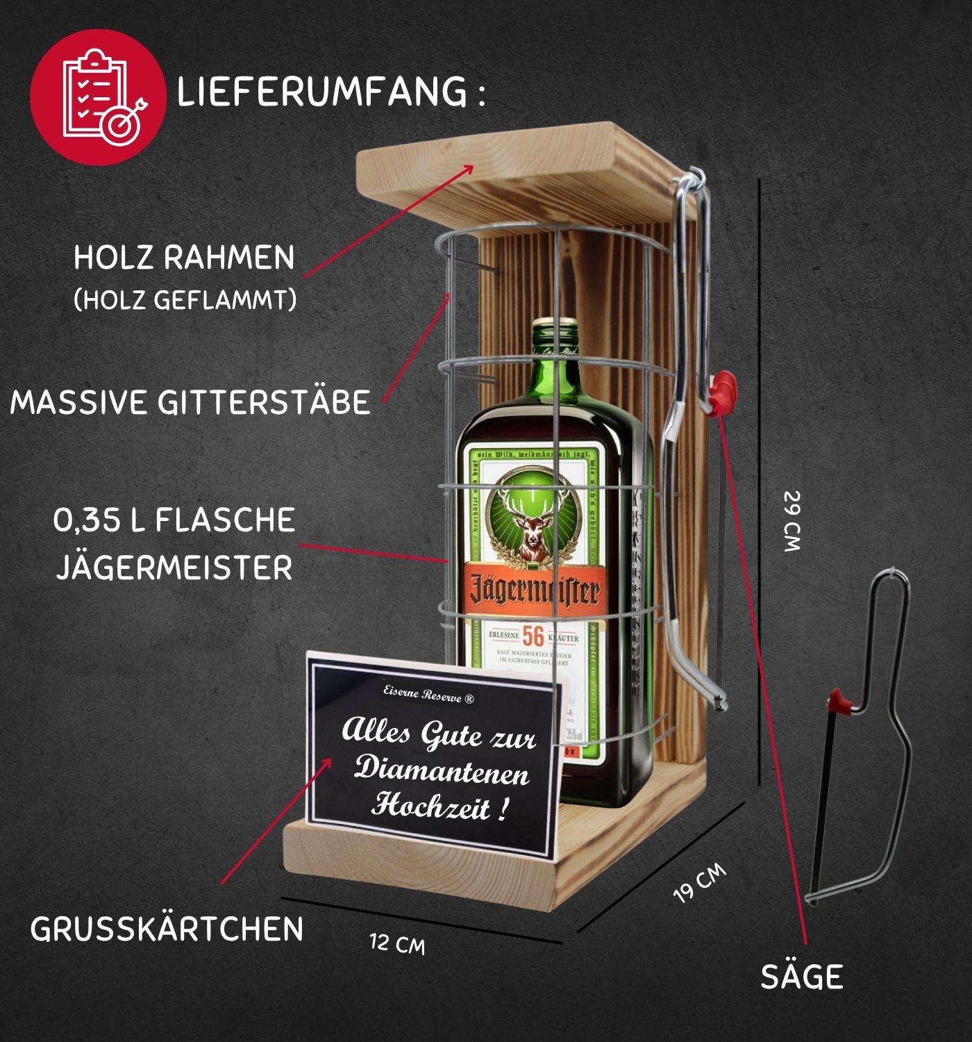 Jägermeister -Alles Gute zur Diamantenen Hochzeit - Eiserne Reserve Gitterkäfig Bier Geschenk zur Diamantenen Hochzeit