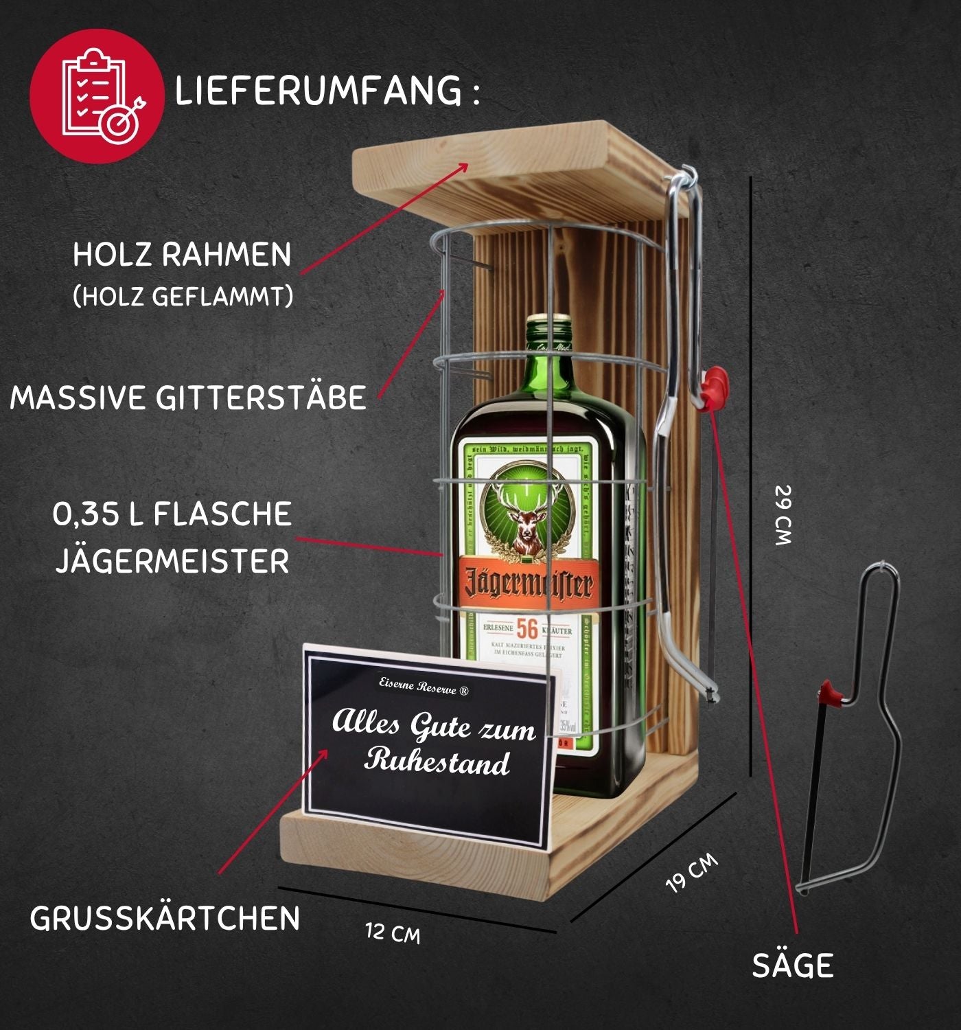 Jägermeister - Alles Gute zum wohlverdienten Ruhestand - Eiserne Reserve Gitterkäfig Bier Geschenk zum Ruhestand