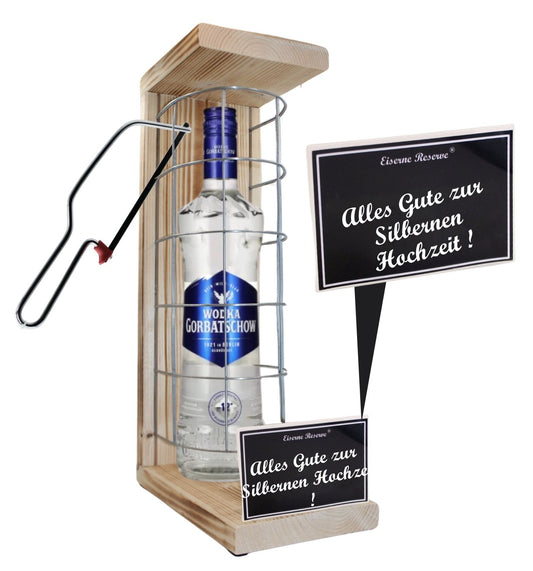 Wodka - Alles Gute zur Silbernen Hochzeit - Eiserne Reserve Gitterkäfig Geschenk zur Silbernen Hochzeit