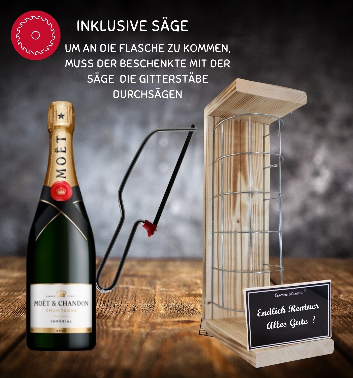 Moet - Endlich Rentner Alles Gute - Eiserne Reserve Gitterkäfig Geschenk zum Ruhestand