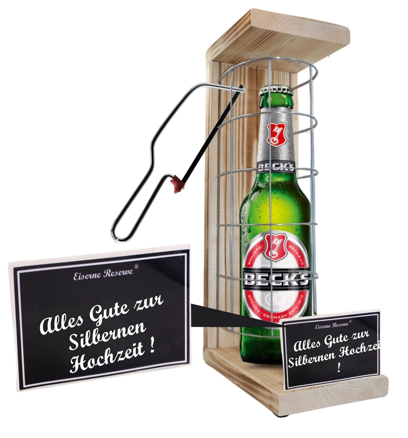 Becks Bier- Alles Gute zur Silbernen Hochzeit - Eiserne Reserve Gitterkäfig Bier Geschenk zur Silbernen Hochzeit