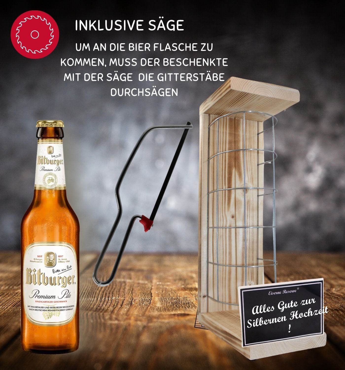 Bitburger Pils - Alles Gute zur Silbernen Hochzeit - Eiserne Reserve Gitterkäfig Bier Geschenk zur Silbernen Hochzeit