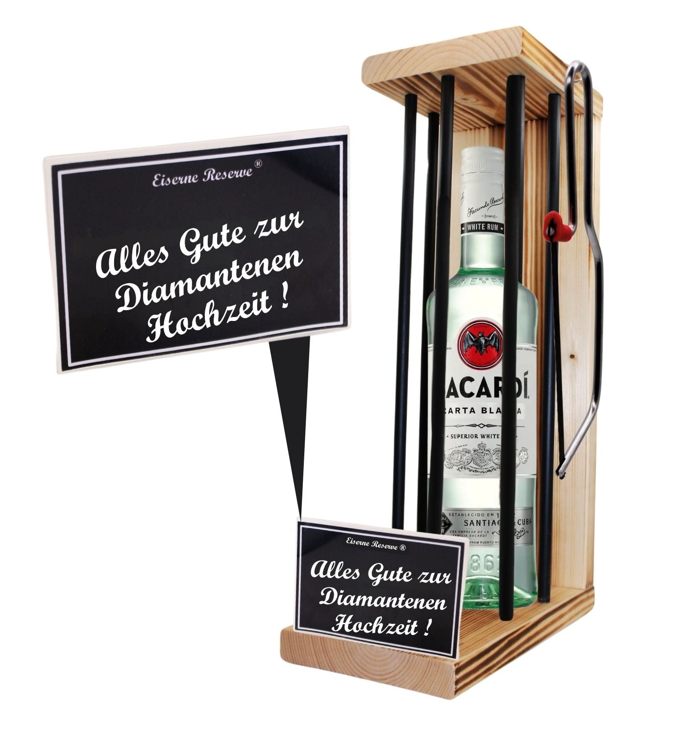 Bacardi - Alles Gute zur Diamantenen Hochzei - Eiserne Reserve Black Edition - Geschenk zur Diamanten Hochzeit
