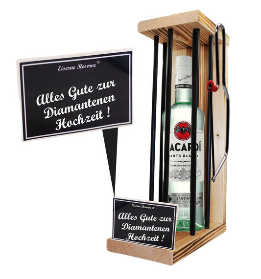 Bacardi - Alles Gute zur Diamantenen Hochzei - Eiserne Reserve Black Edition - Geschenk zur Diamanten Hochzeit