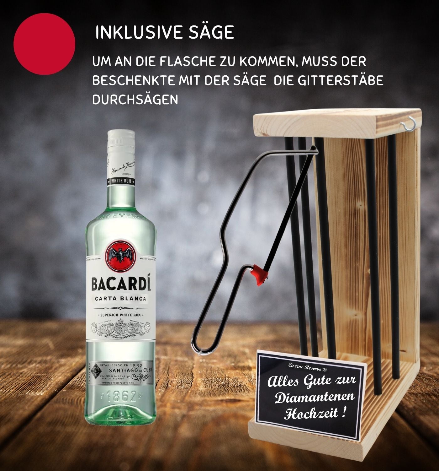 Bacardi - Alles Gute zur Diamantenen Hochzei - Eiserne Reserve Black Edition - Geschenk zur Diamanten Hochzeit